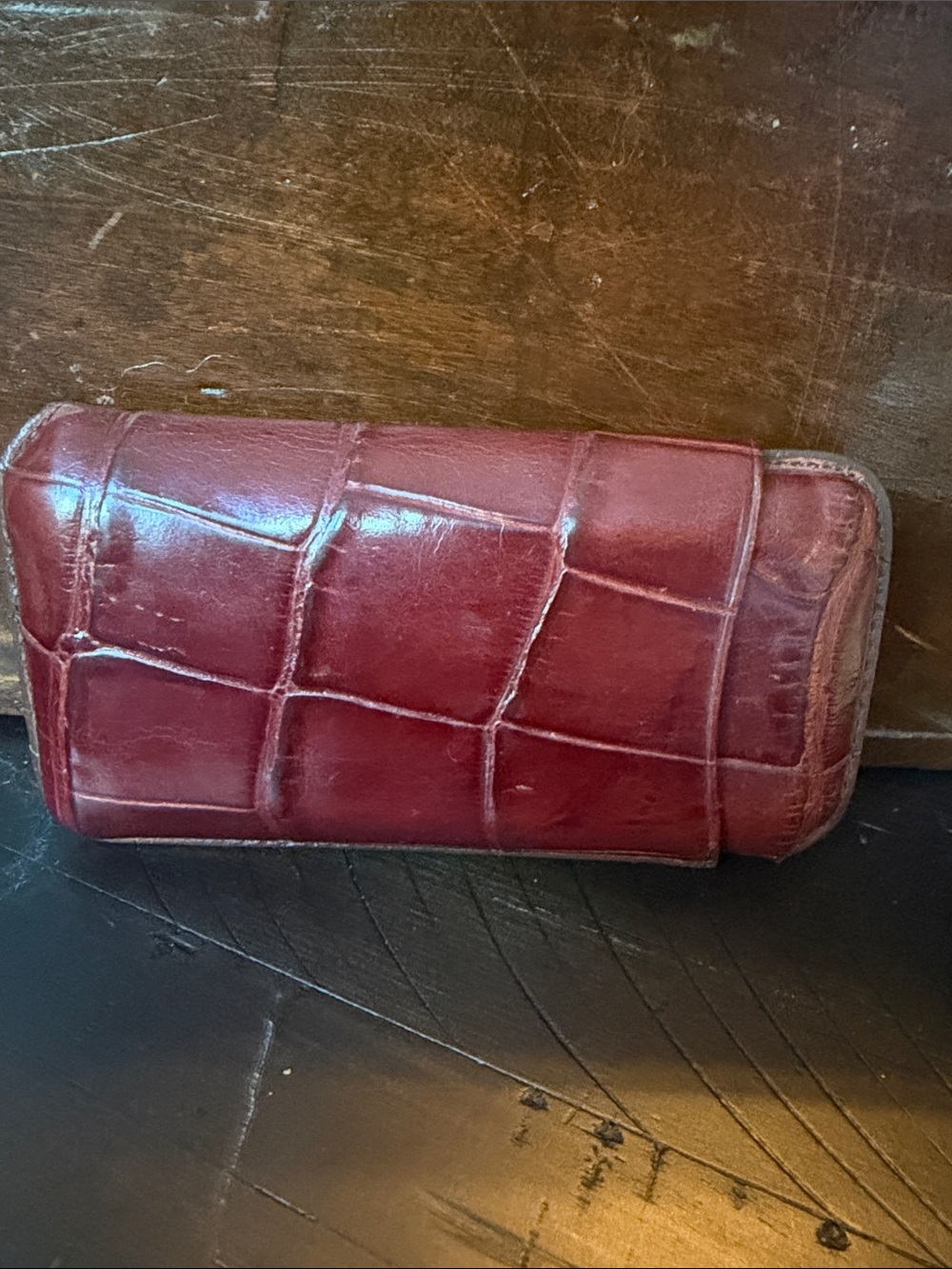 Vintage Red Croc-Embossed Leather Sunglasses Case